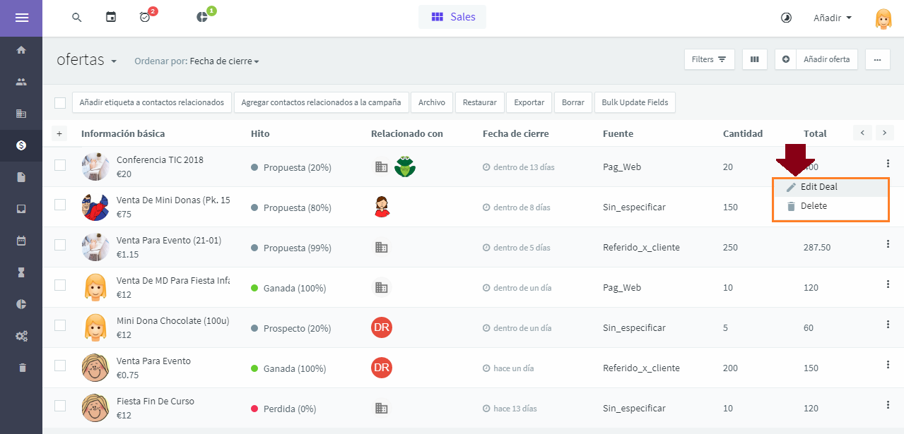 Operaciones básicas con un CRM. Caso: Donas Redoma