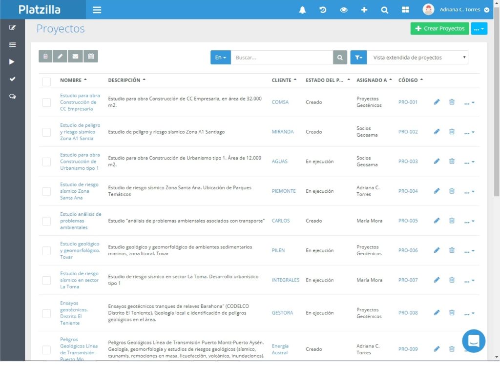 Control y seguimiento de proyectos en Geosama