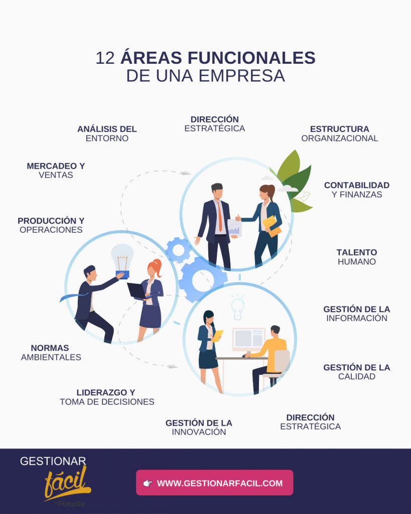 12 áreas funcionales que pueden desarrollarse en una empresa.