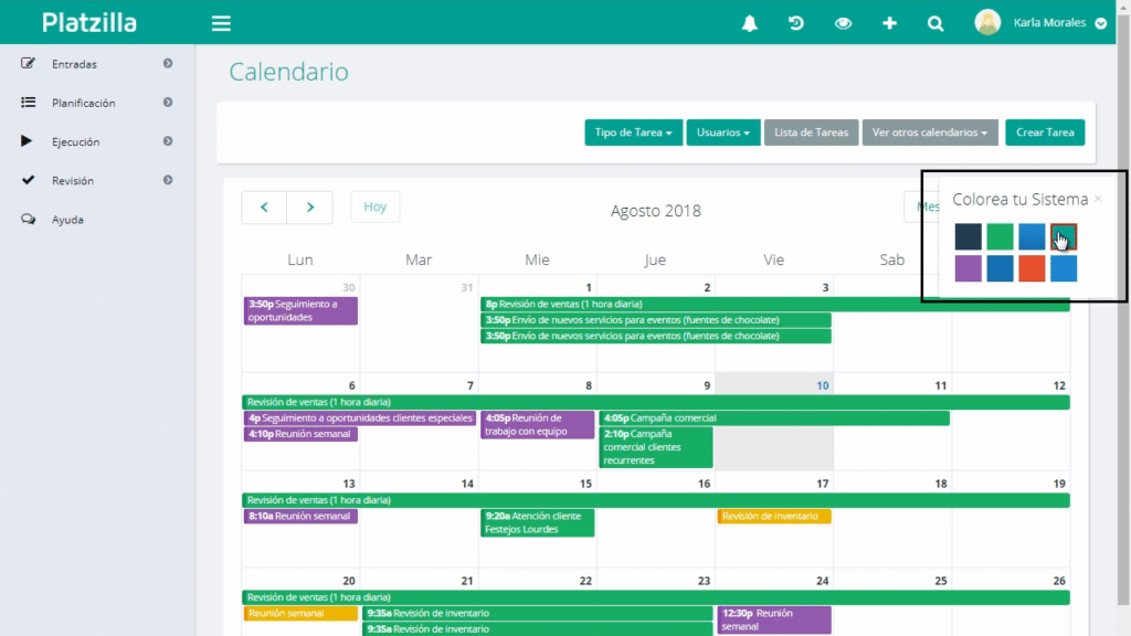Calendario compartido con actividades, reuniones, eventos...