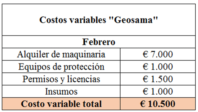 Costo variable total. Caso Geosama