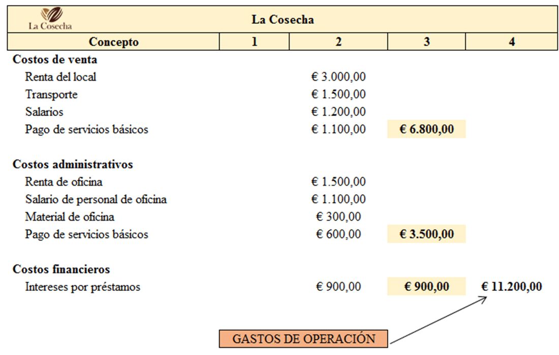 Costos operativos de una empresa